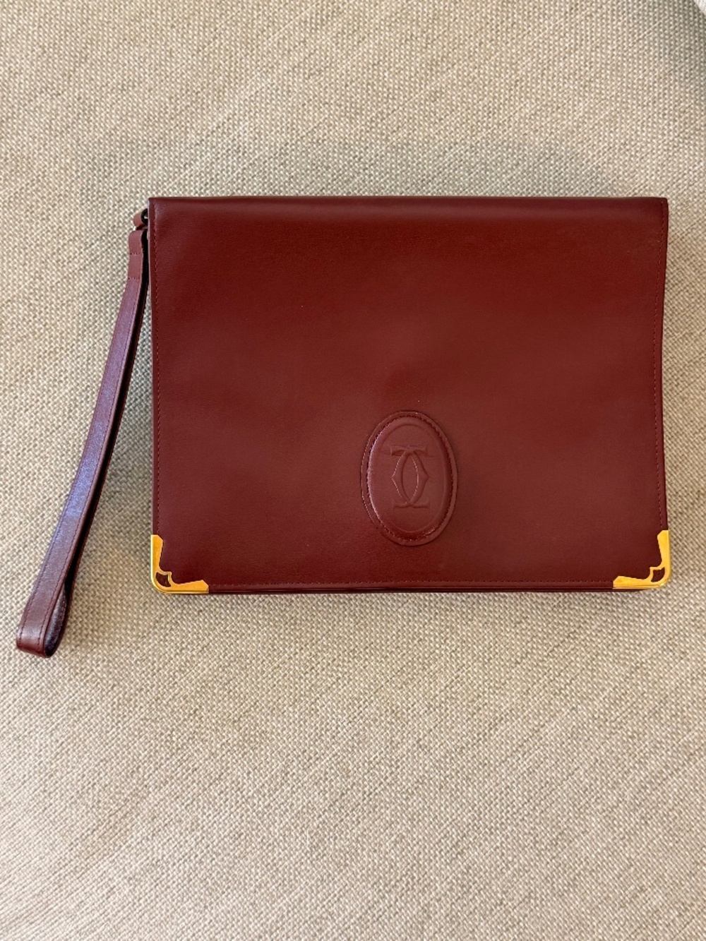 Vintage Cartier Must de Cartier Bordeaux Leather Clutch Wristlet Portfolio